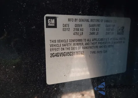 2012 Buick Regal Gs from USA, damaged, VIN 2G4GV5GV5C9176742